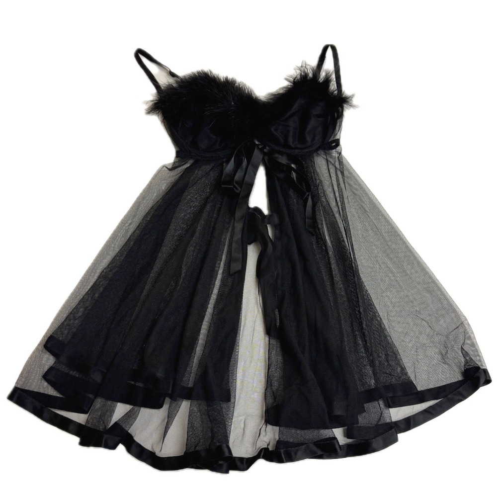 Victoria Secret Babydoll Women 36B Black Vintage Goth Coquette Lingerie